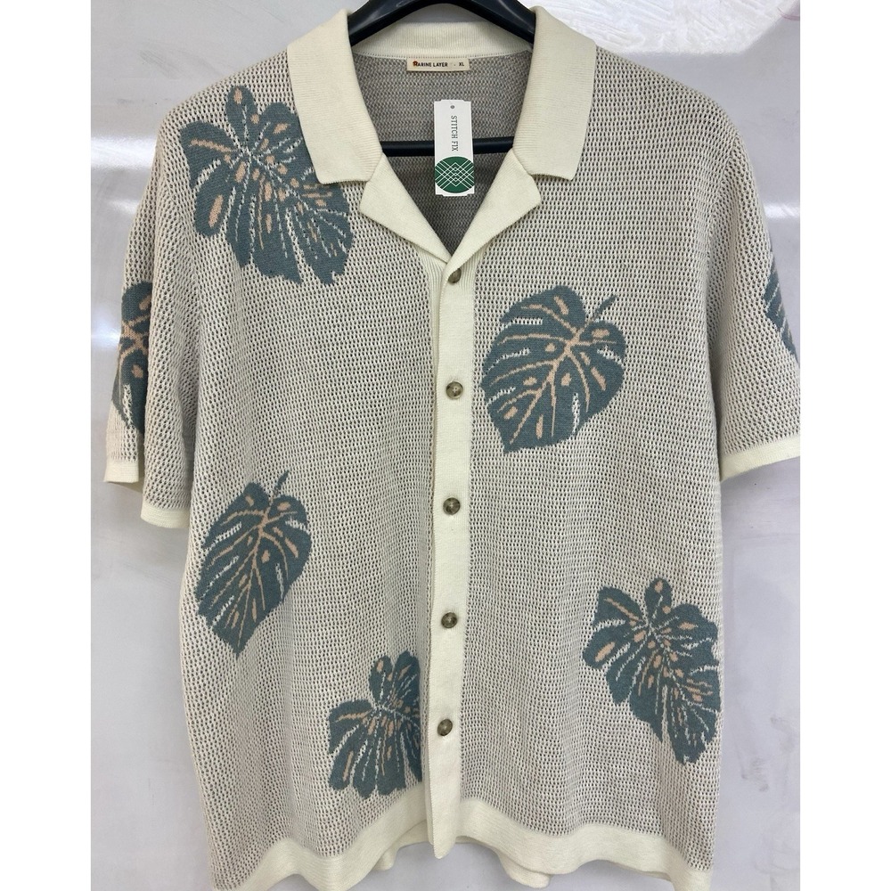 Marine Layer XL Asher Sweater Resort Shirt Mens Knit Short Sleeve NWT